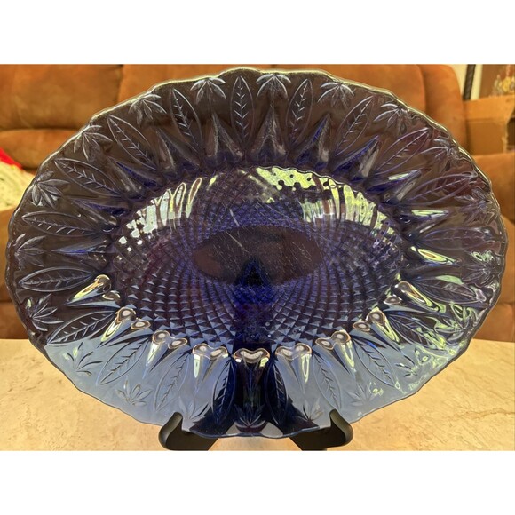 Avon Royal Sapphire Set of 2 Oval Serving Platters 13.5" Cobalt Blue France VTG - Picture 2 of 3
